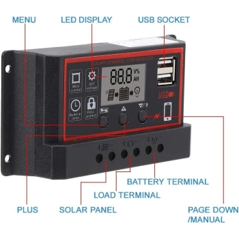 Regulator kontroler baterii paneli słonecznych 20A 2xUSB [23050000784]
